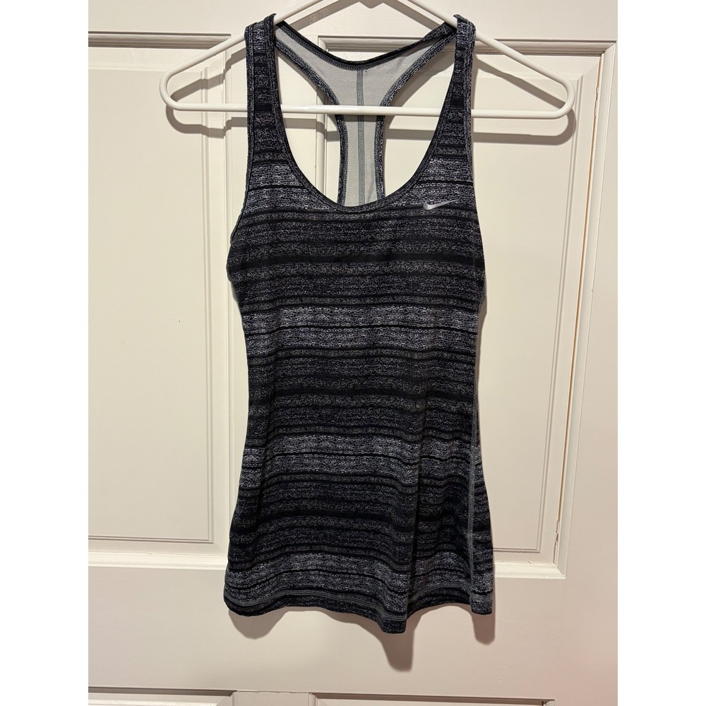Nike‎ Dri-FIT Womens XS Black White Striped Racerback Athletic Tank Top Workout